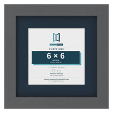 Dark Grey 9 x 9 inch picture frame with a Pacific Blue mount for a 6 x 6 inch photo