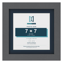 Dark Grey 9 x 9 inch picture frame with a Pacific Blue mount for a 7 x 7 inch photo