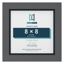 Dark Grey 9 x 9 inch picture frame with a Pacific Blue mount for an 8 x 8 inch photo
