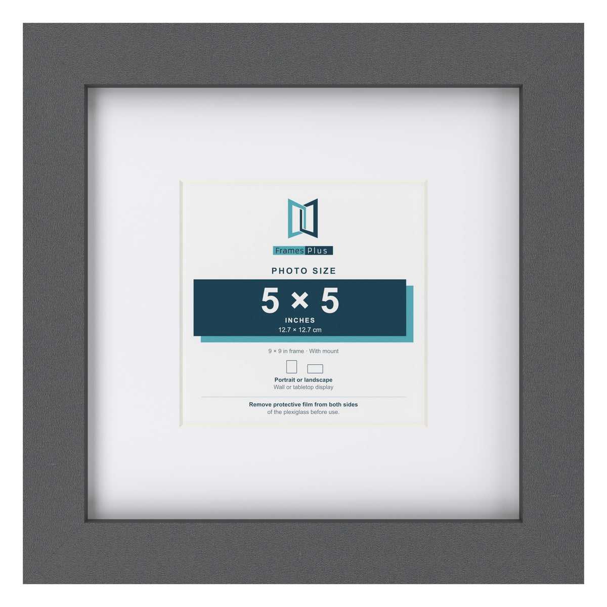 Dark Grey 9 x 9 inch picture frame with a white mount for a 5 x 5 inch photo