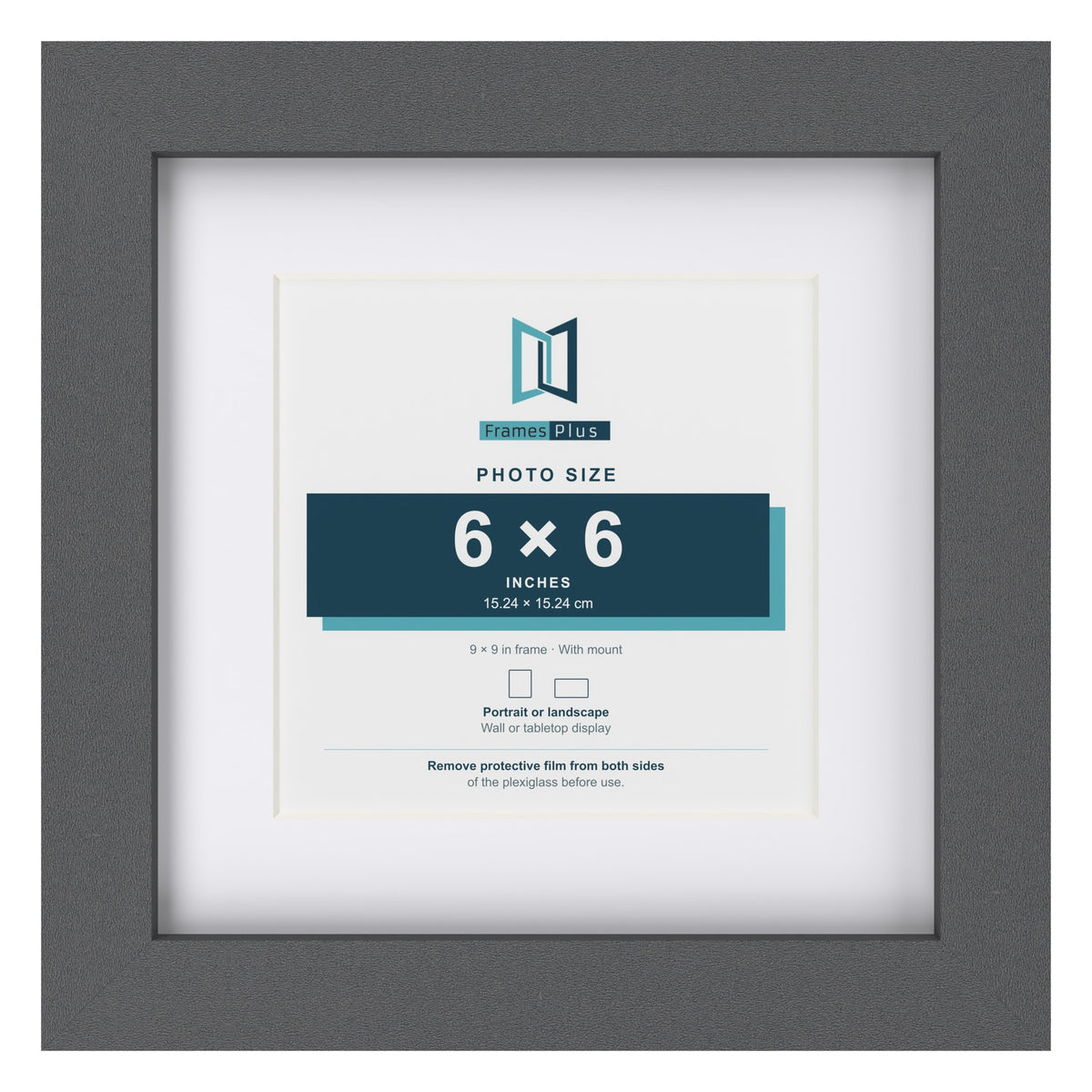 Dark Grey 9 x 9 inch picture frame with a white mount for a 6 x 6 inch photo