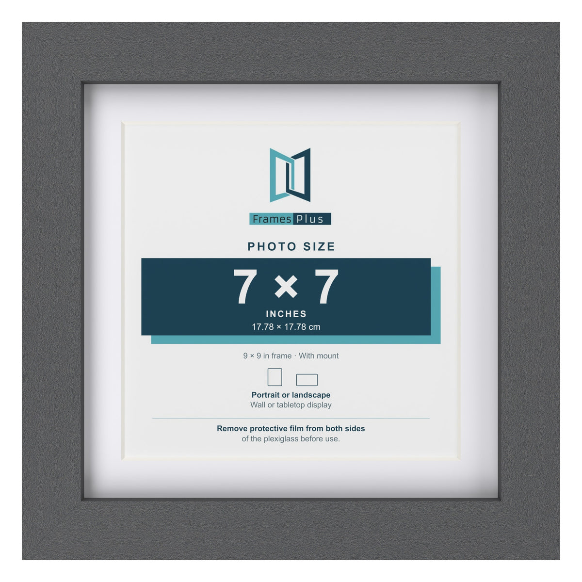 Dark Grey 9 x 9 inch picture frame with a white mount for a 7 x 7 inch photo