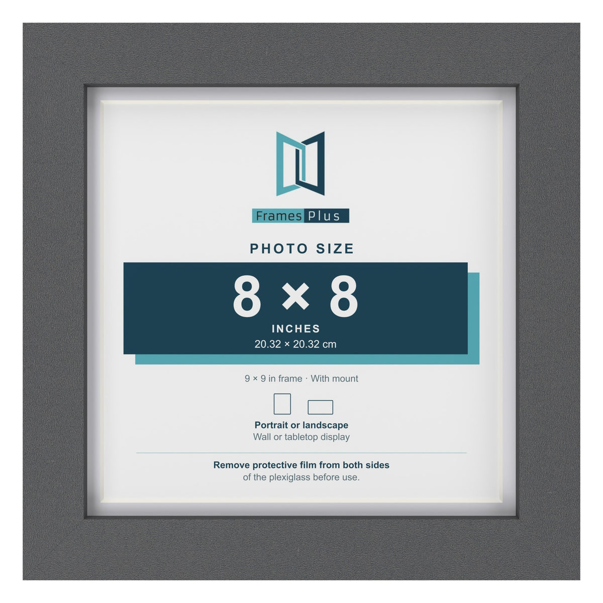 Dark Grey 9 x 9 inch picture frame with a white mount for a 8 x 8 inch photo