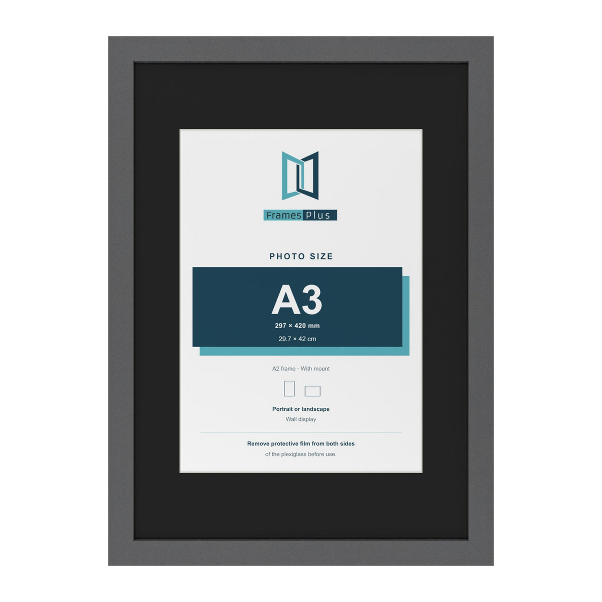 Dark Grey A2 picture frame with a black mount for an A3 photo