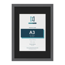 Dark Grey A2 picture frame with a black mount for an A3 photo