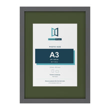Dark Grey A2 picture frame with a green mount for an A3 photo