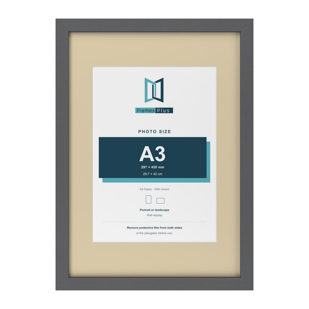 Dark Grey A2 picture frame with an ivory mount for an A3 photo