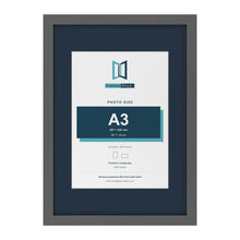 Dark Grey A2 picture frame with a Pacific Blue mount for an A3 photo