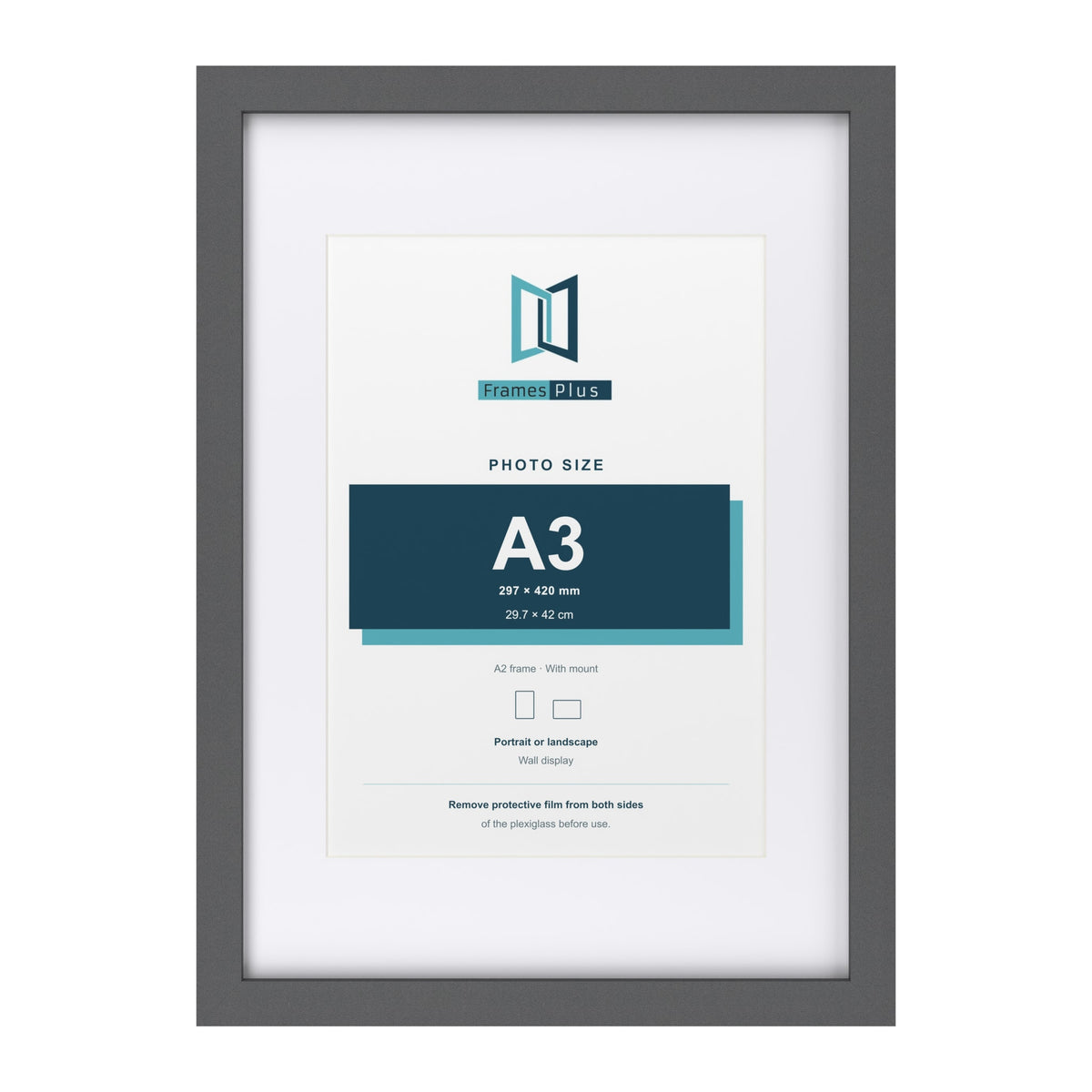 Dark Grey A2 picture frame with a white mount for an A3 photo