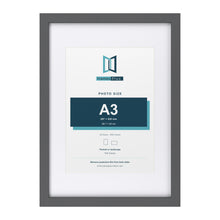 Dark Grey A2 picture frame with a white mount for an A3 photo