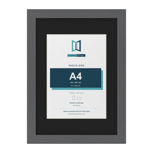 Dark Grey A3 picture frame with a black mount for an A4 photo