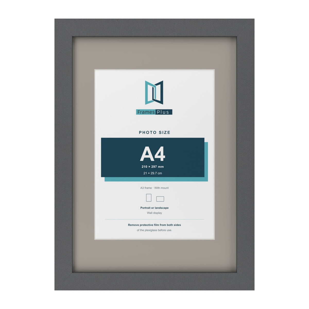 Dark Grey A3 picture frame with a Dawn Grey mount for an A4 photo