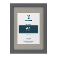 Dark Grey A3 picture frame with a Dawn Grey mount for an A4 photo
