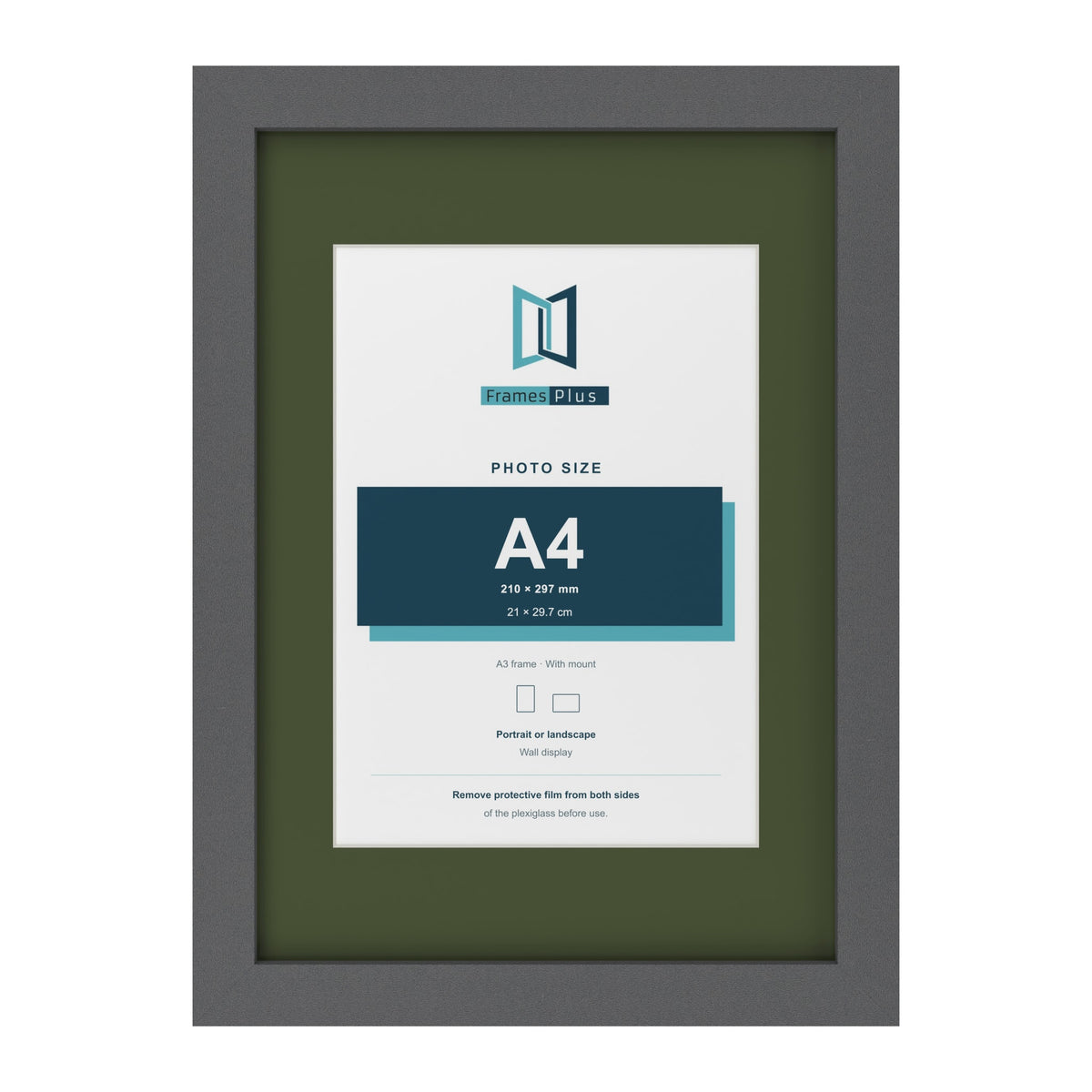 Dark Grey A3 picture frame with a green mount for an A4 photo
