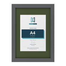 Dark Grey A3 picture frame with a green mount for an A4 photo
