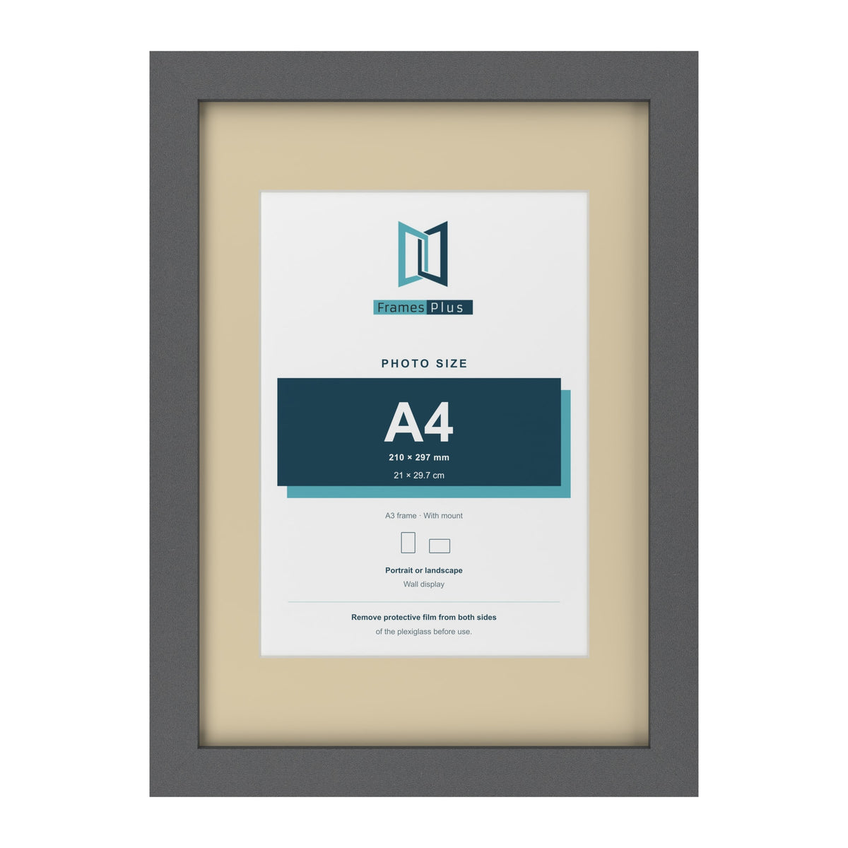 Dark Grey A3 picture frame with an ivory mount for an A4 photo