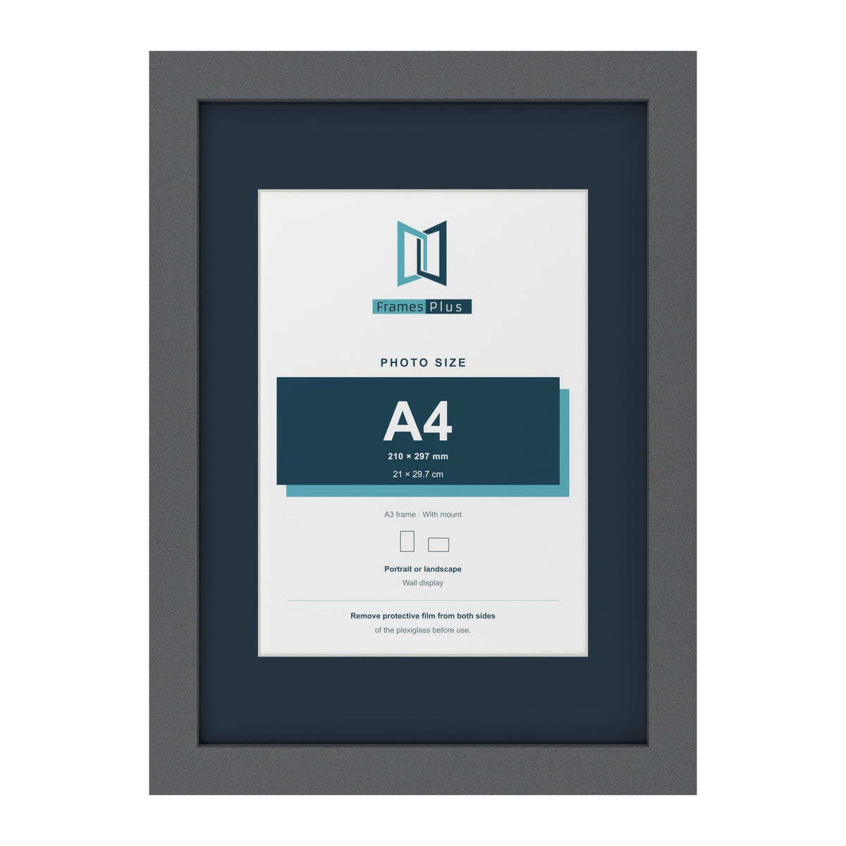 Dark Grey A3 picture frame with a Pacific Blue mount for an A4 photo