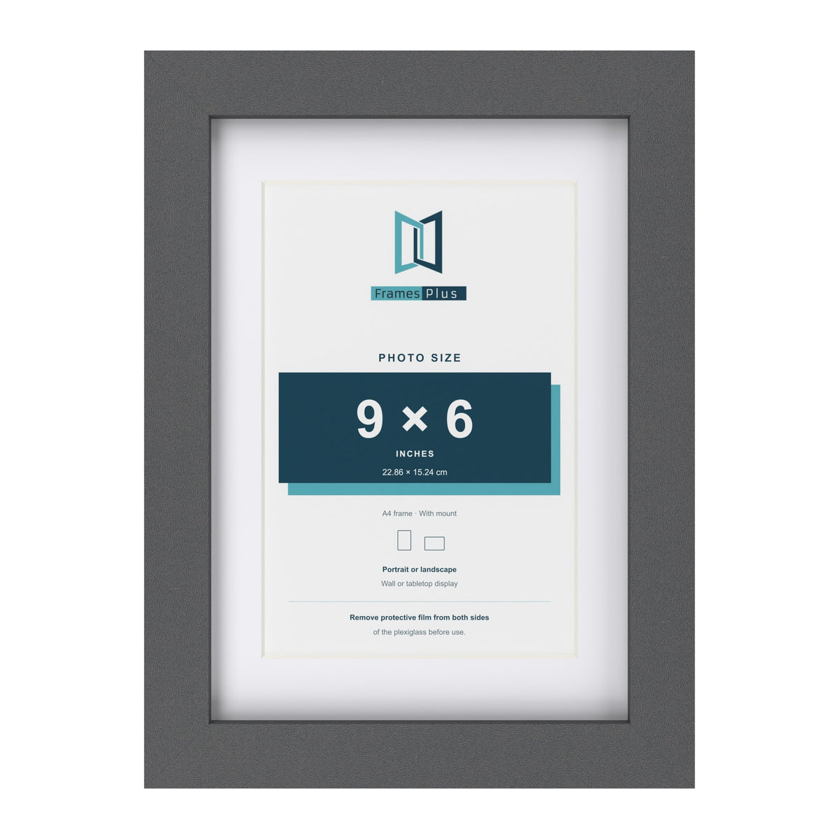 Dark Grey A4 picture frame with a white mount for a 9 x 6 inch photo