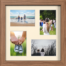 Dark Oak Multi-Aperture Frame for 4 Photos 6x4" with Ivory Mount displaying photographs