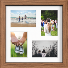 Dark Oak Multi-Aperture Frame for 4 Photos 6x4" with White Mount displaying photographs
