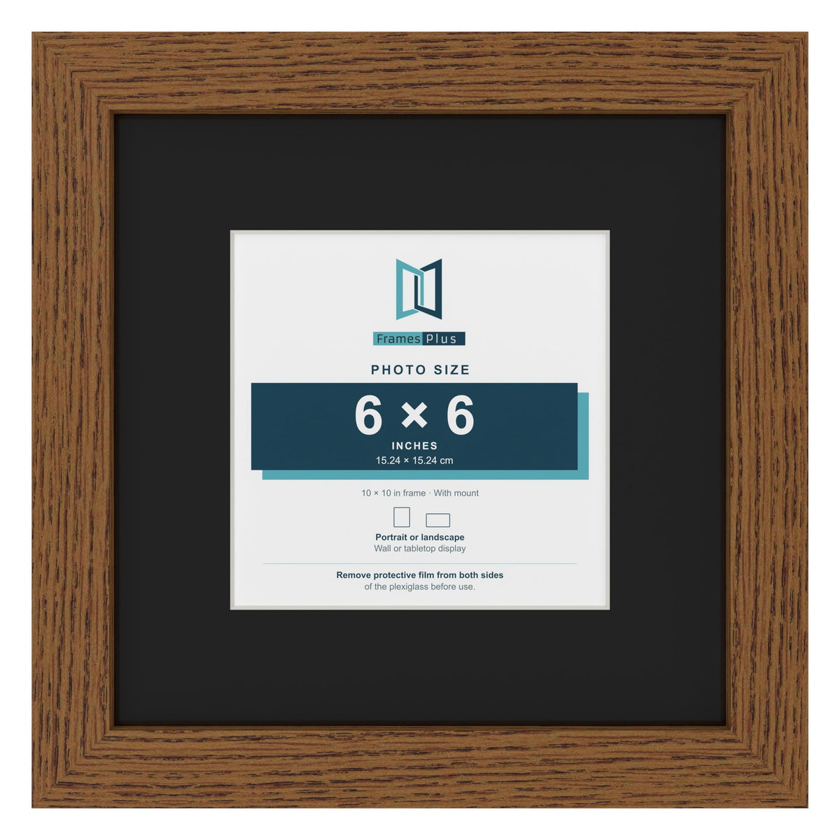Dark Oak 10 x 10 inch picture frame with a black mount for a 6 x 6 inch photo
