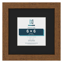 Dark Oak 10 x 10 inch picture frame with a black mount for a 6 x 6 inch photo
