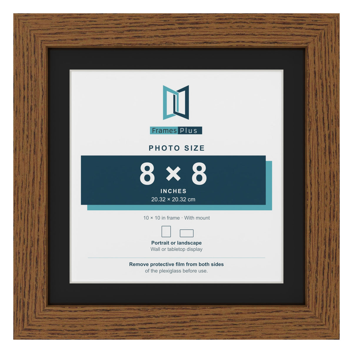 Dark Oak 10 x 10 inch picture frame with a black mount for an 8 x 8 inch photo