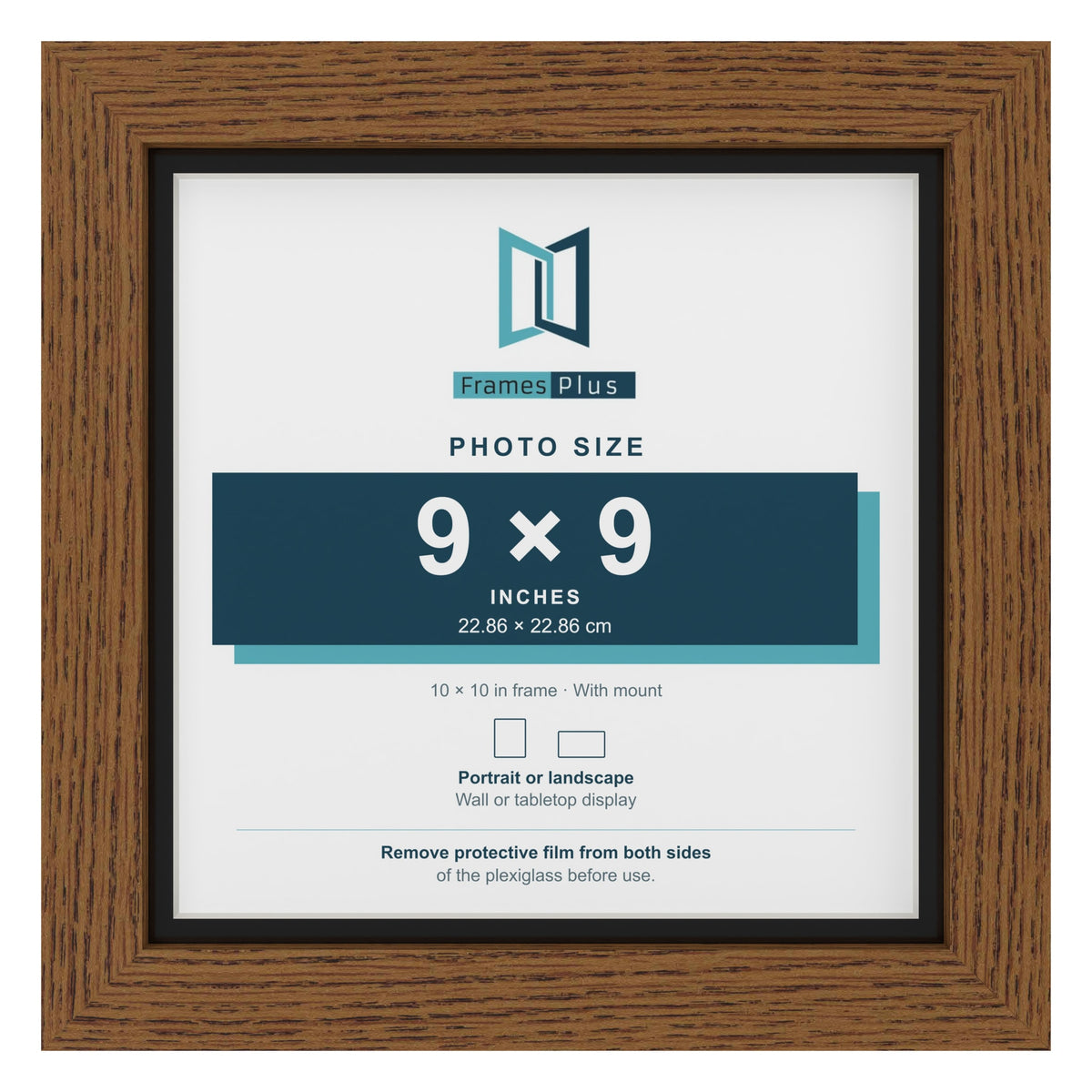 Dark Oak 10 x 10 inch picture frame with a black mount for a 9 x 9 inch photo