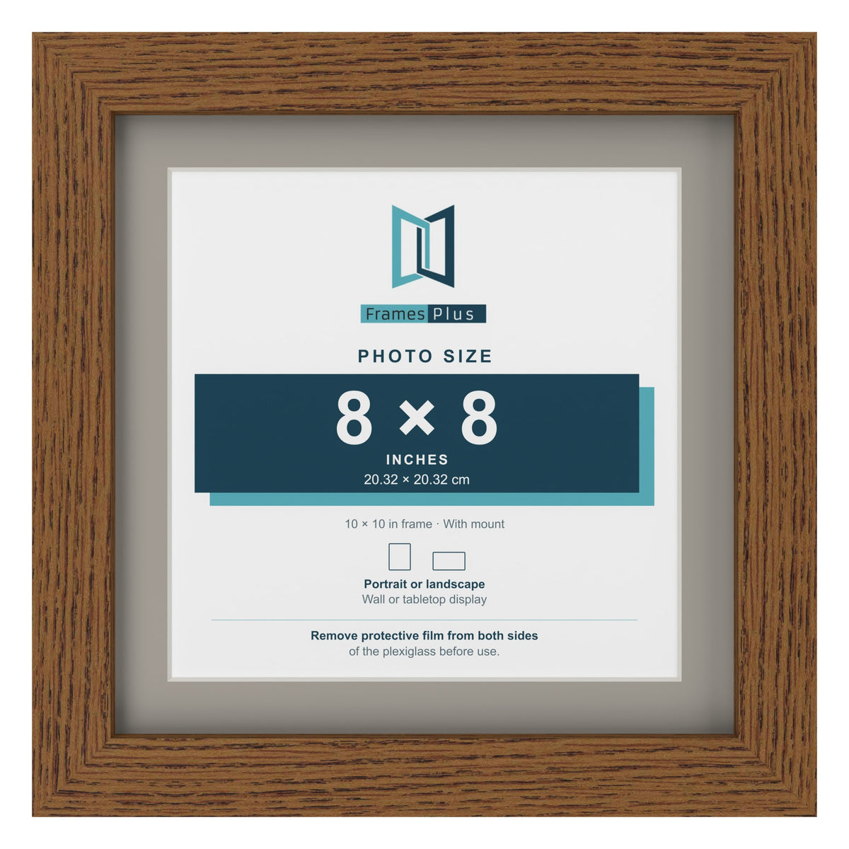 Dark Oak 10 x 10 inch picture frame with a Dawn Grey mount for an 8 x 8 inch photo