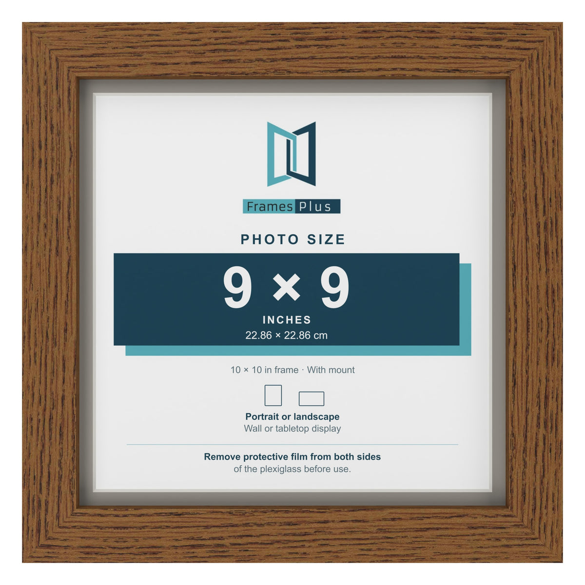 Dark Oak 10 x 10 inch picture frame with a Dawn Grey mount for a 9 x 9 inch photo