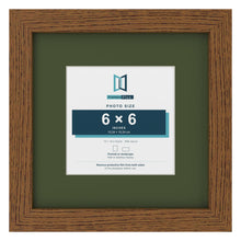 Dark Oak 10 x 10 inch picture frame with a green mount for a 6 x 6 inch photo