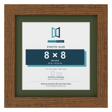 Dark Oak 10 x 10 inch picture frame with a green mount for an 8 x 8 inch photo