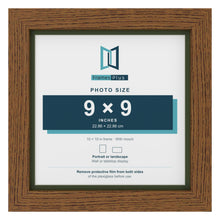 Dark Oak 10 x 10 inch picture frame with a green mount for a 9 x 9 inch photo