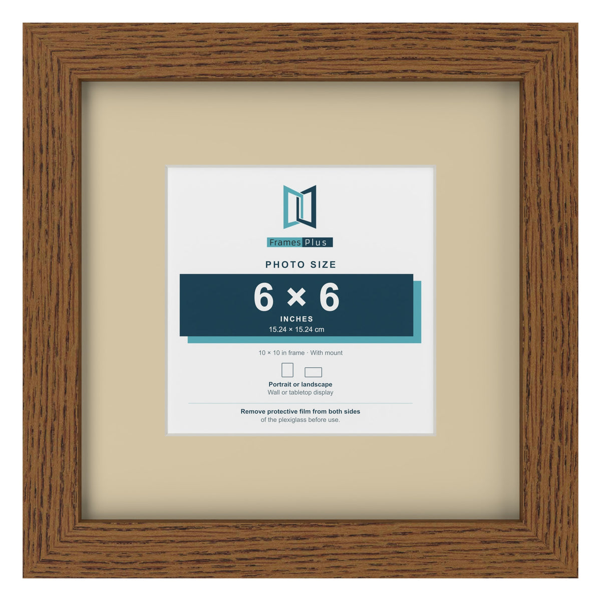 Dark Oak 10 x 10 inch picture frame with an ivory mount for a 6 x 6 inch photo