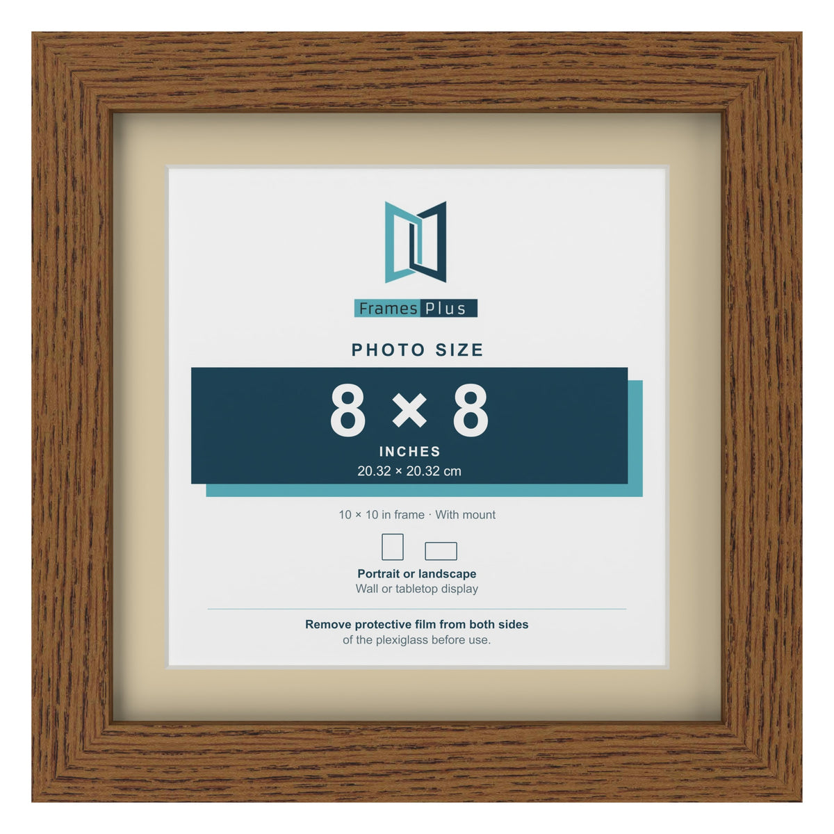Dark Oak 10 x 10 inch picture frame with an ivory mount for an 8 x 8 inch photo