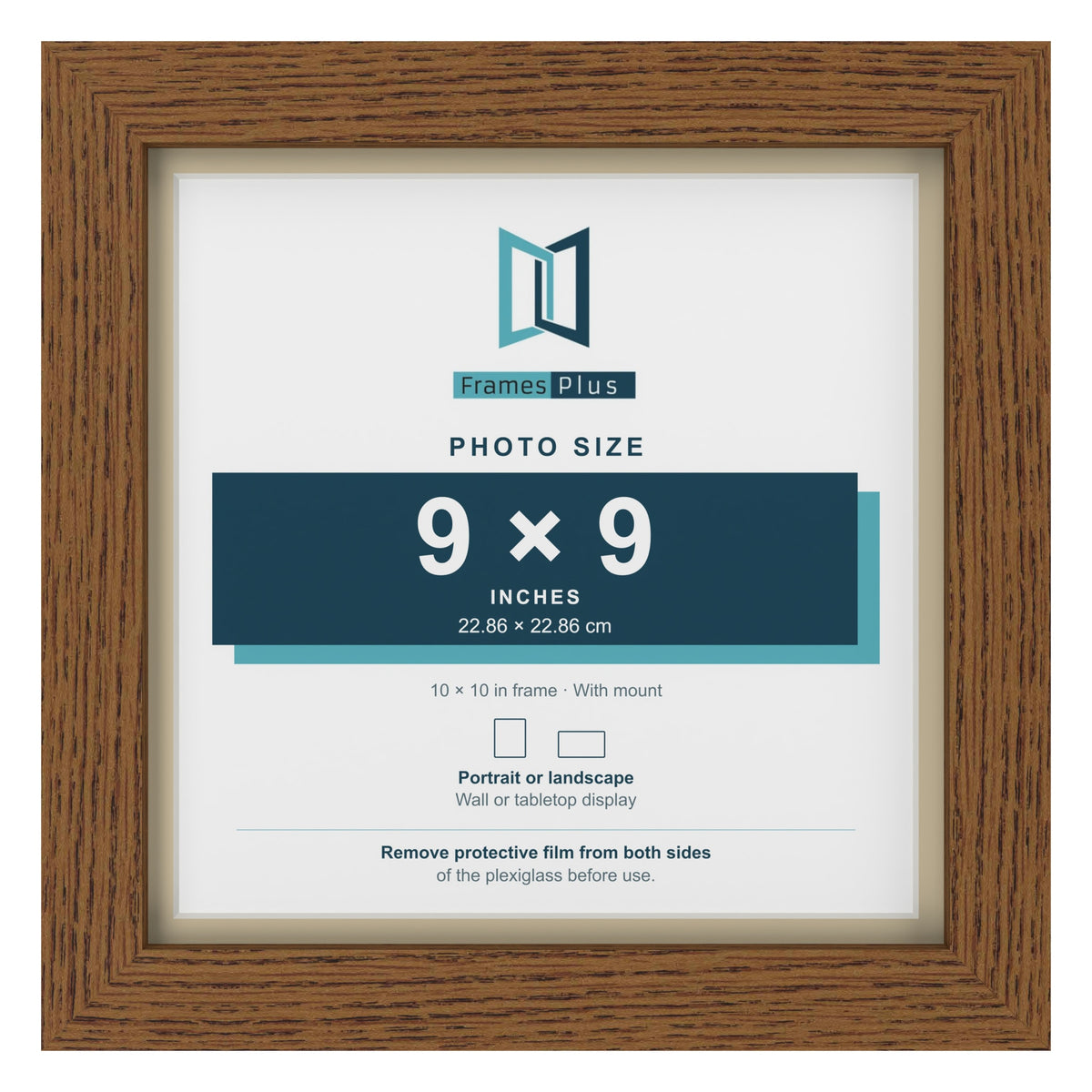 Dark Oak 10 x 10 inch picture frame with an ivory mount for a 9 x 9 inch photo