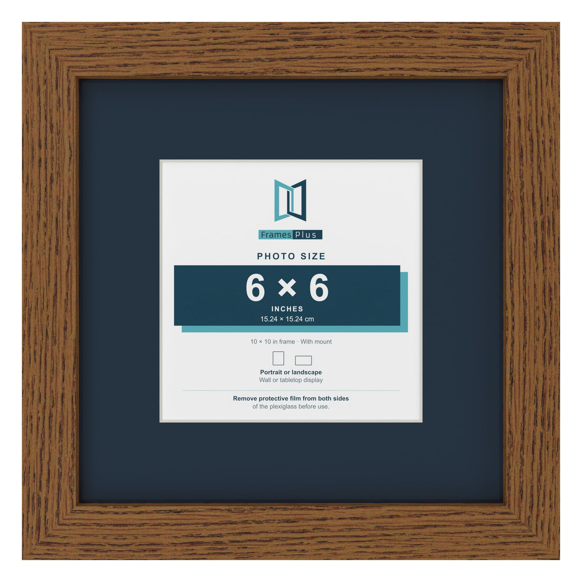 Dark Oak 10 x 10 inch picture frame with a Pacific Blue mount for a 6 x 6 inch photo
