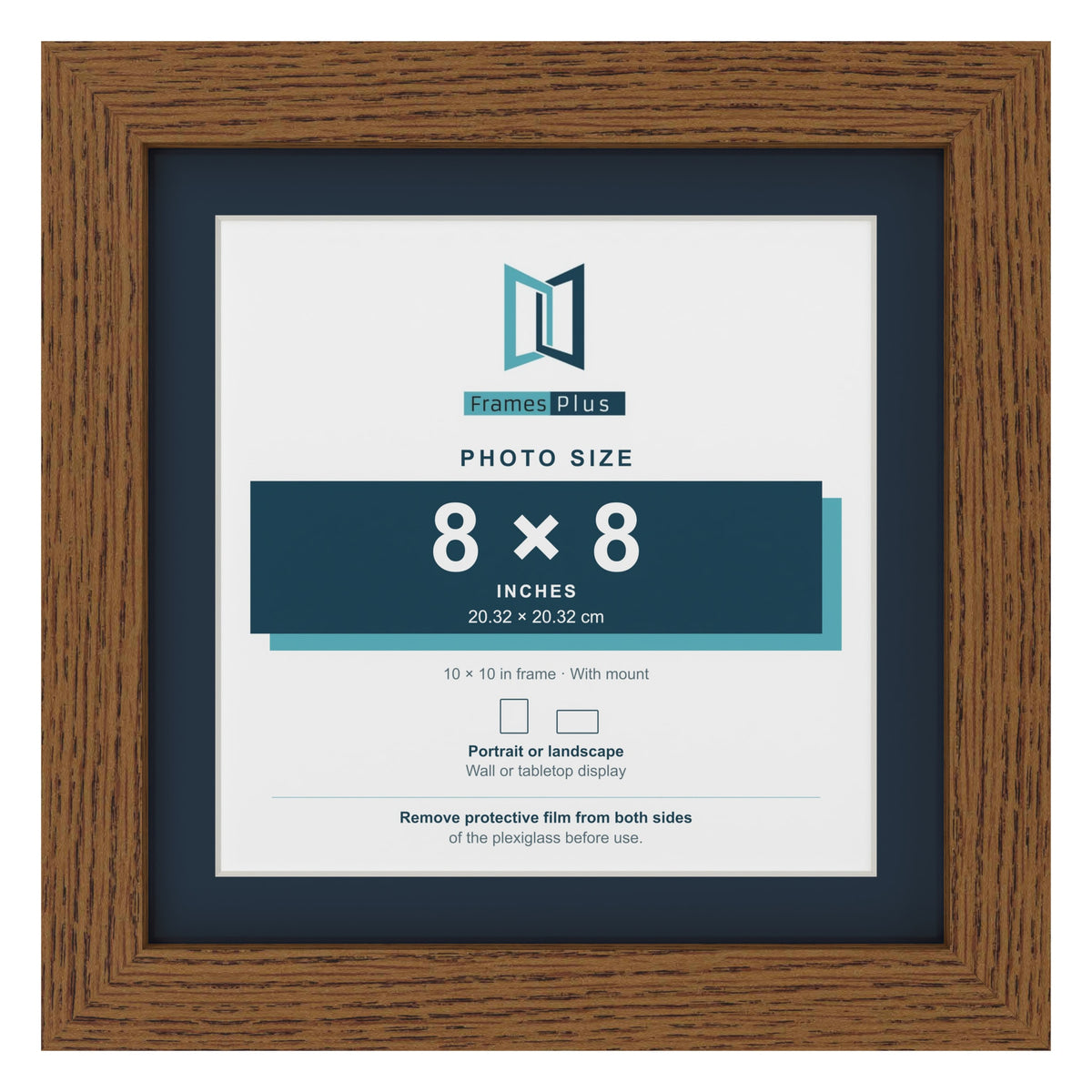 Dark Oak 10 x 10 inch picture frame with a Pacific Blue mount for an 8 x 8 inch photo