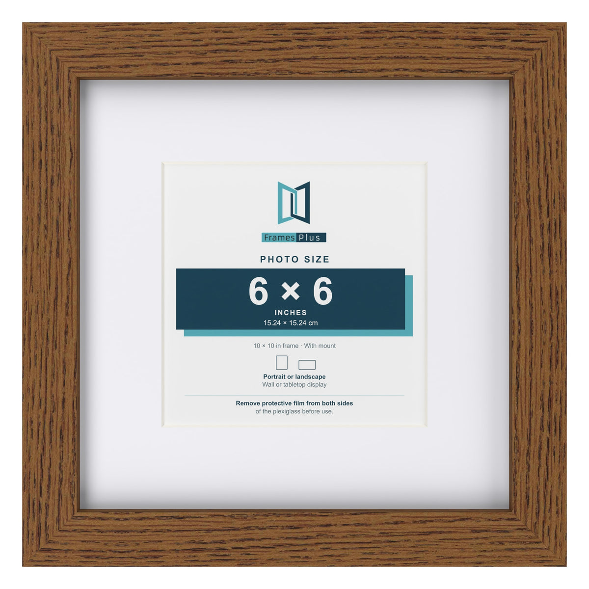 Dark Oak 10 x 10 inch picture frame with a white mount for a 6 x 6 inch photo