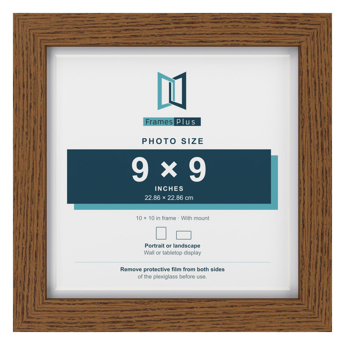 Dark Oak 10 x 10 inch picture frame with a white mount for a 9 x 9 inch photo