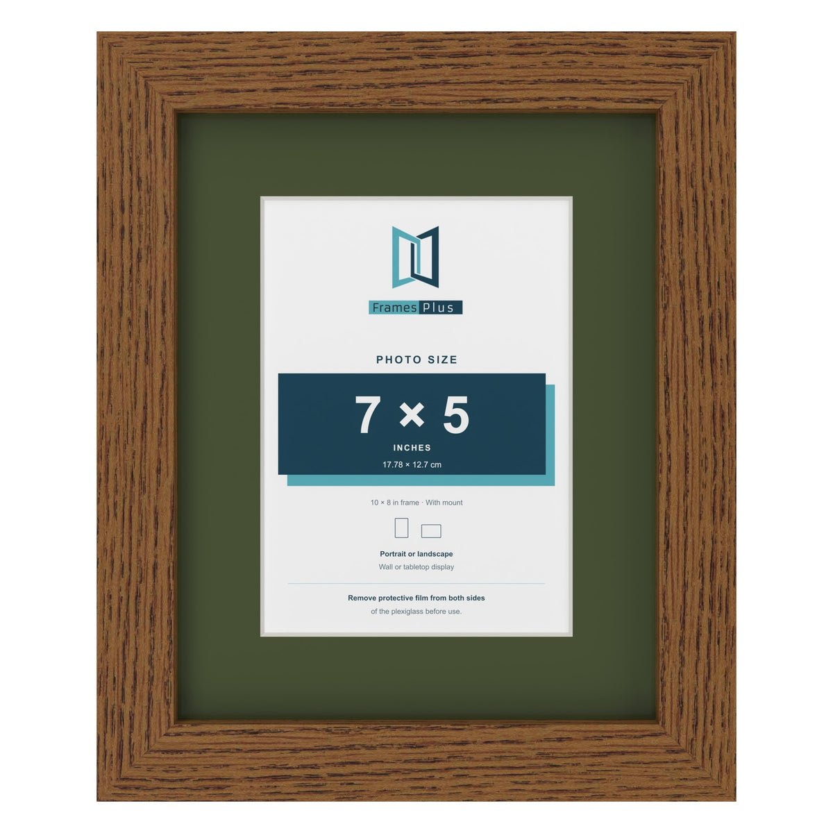 Dark Oak 10 x 8 inch picture frame with a green mount for a 7 x 5 inch photo