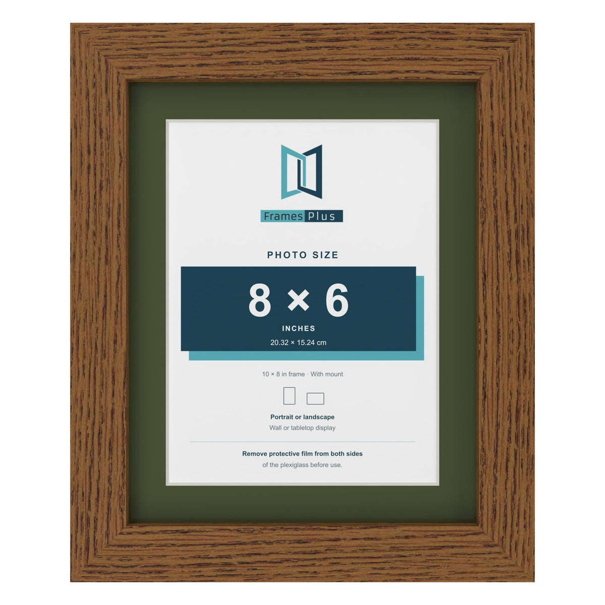 Dark Oak 10 x 8 inch picture frame with a green mount for an 8 x 6 inch photo