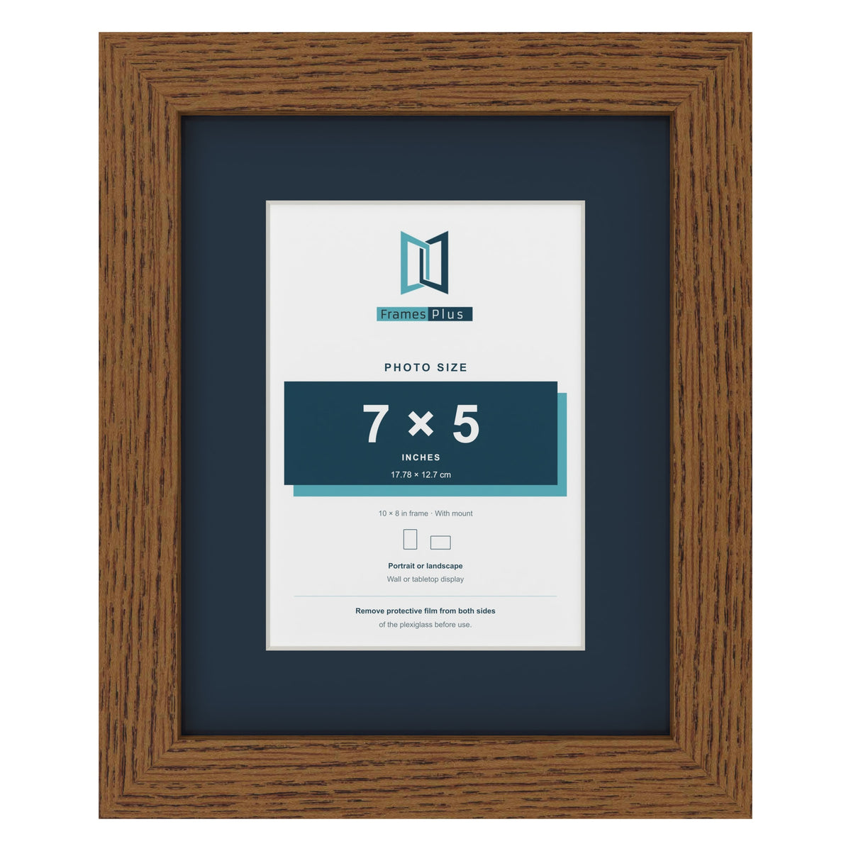 Dark Oak 10 x 8 inch picture frame with a Pacific Blue mount for a 7 x 5 inch photo