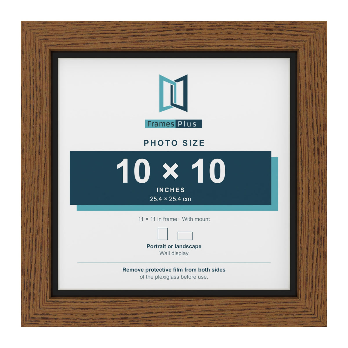 Dark Oak 11 x 11 inch picture frame with a black mount for a 10 x 10 inch photo