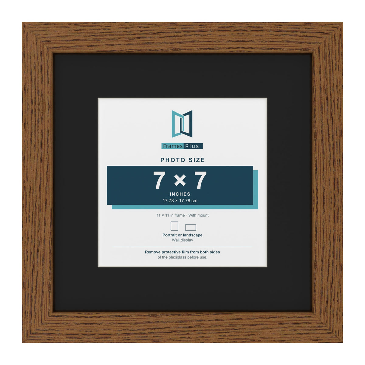 Dark Oak 11 x 11 inch picture frame with a black mount for a 7 x 7 inch photo
