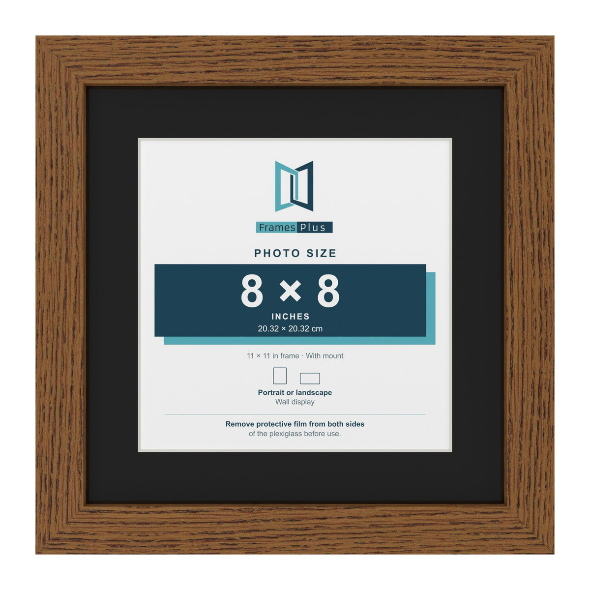 Dark Oak 11 x 11 inch picture frame with a black mount for an 8 x 8 inch photo