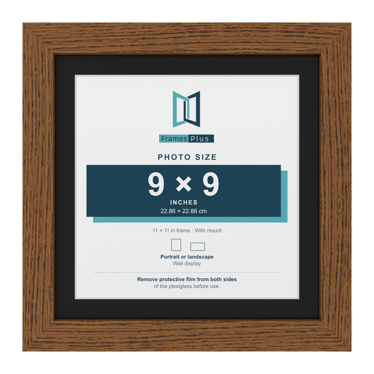 Dark Oak 11 x 11 inch picture frame with a black mount for a 9 x 9 inch photo