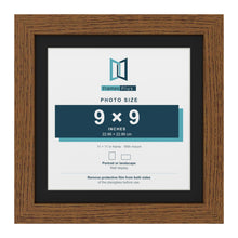 Dark Oak 11 x 11 inch picture frame with a black mount for a 9 x 9 inch photo