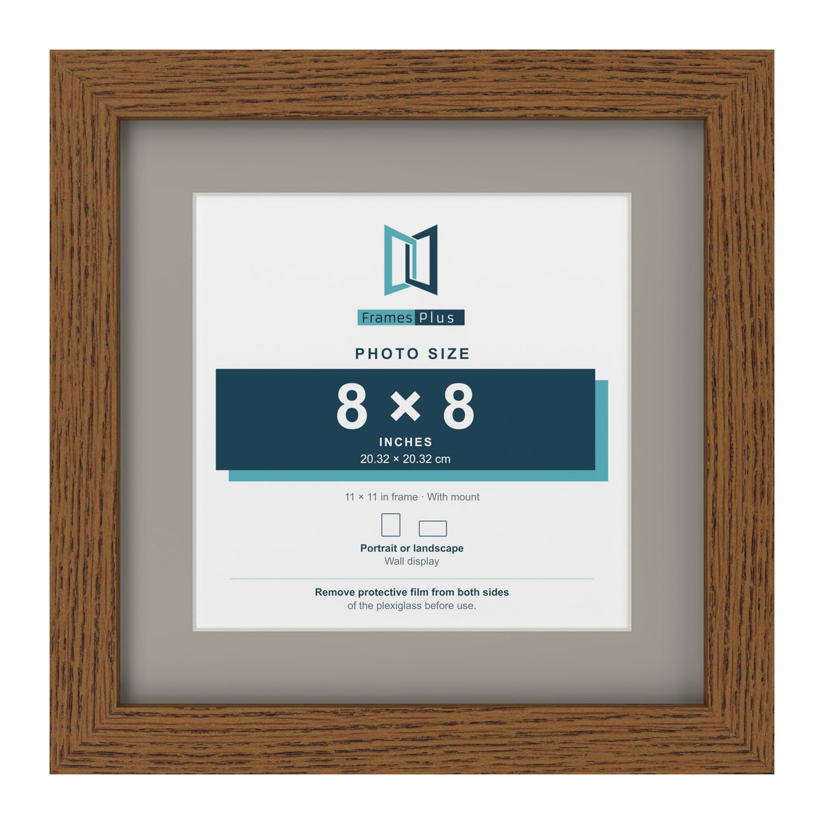 Dark Oak 11 x 11 inch picture frame with a Dawn Grey mount for an 8 x 8 inch photo