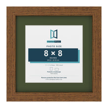Dark Oak 11 x 11 inch picture frame with a green mount for an 8 x 8 inch photo
